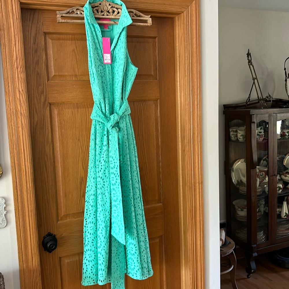 Lilly Pulitzer Mint Green Eyelet Sleeveless Maxi Dress